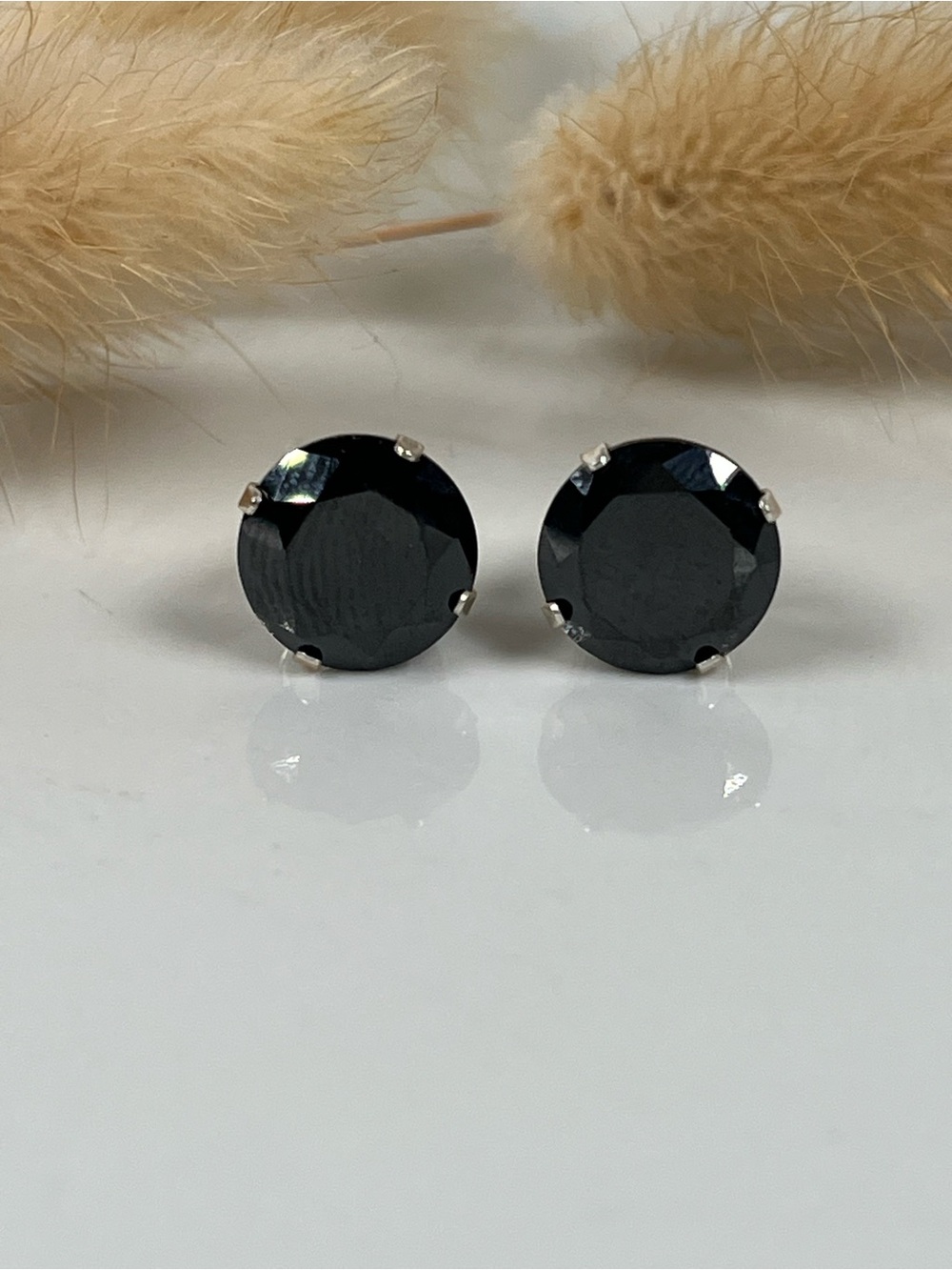 Solid Sterling Silver Black Tourmaline Gemstone Stud Earrings Push Back - Picture 2 of 5